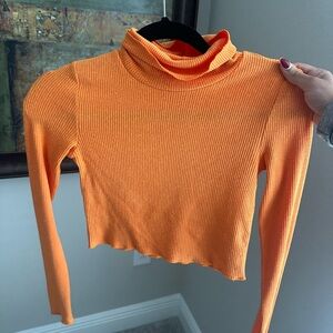 Aritzia Wilfred Free Orange Ribbed Turtleneck Crop Top